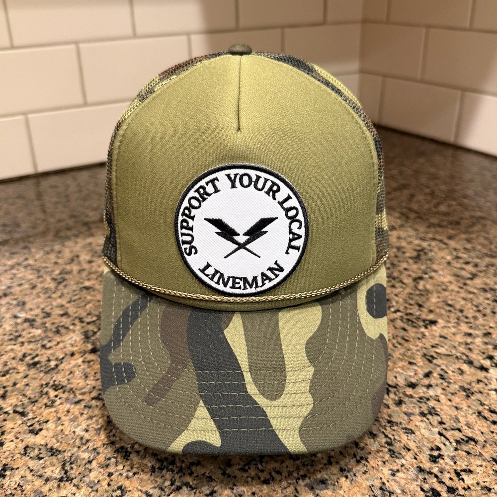Support Your Local Lineman OTTO Trucker Hat Snapback Mens OSFM Camo Green Poly